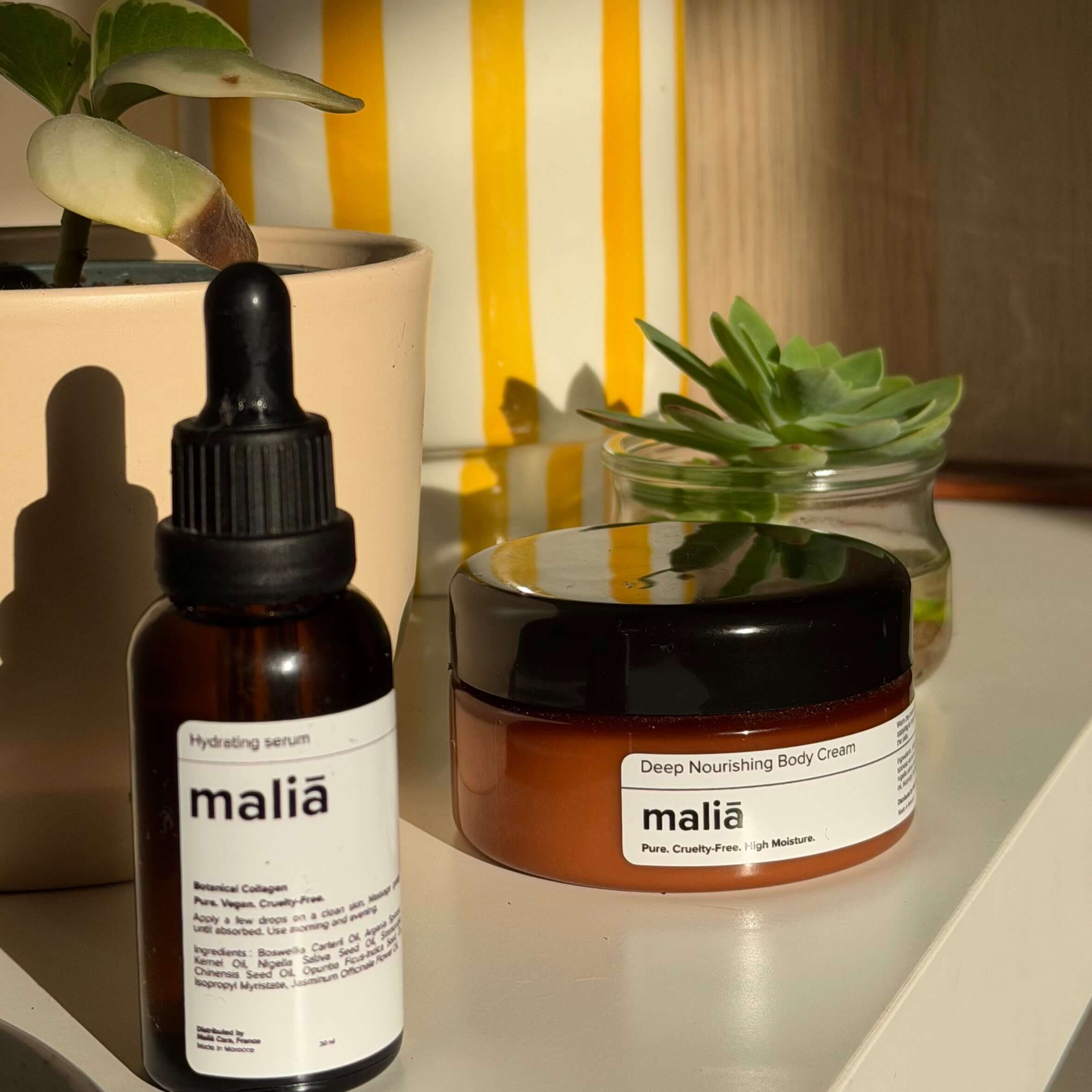 pack malia contenant un serum visage et un baume corps au karité